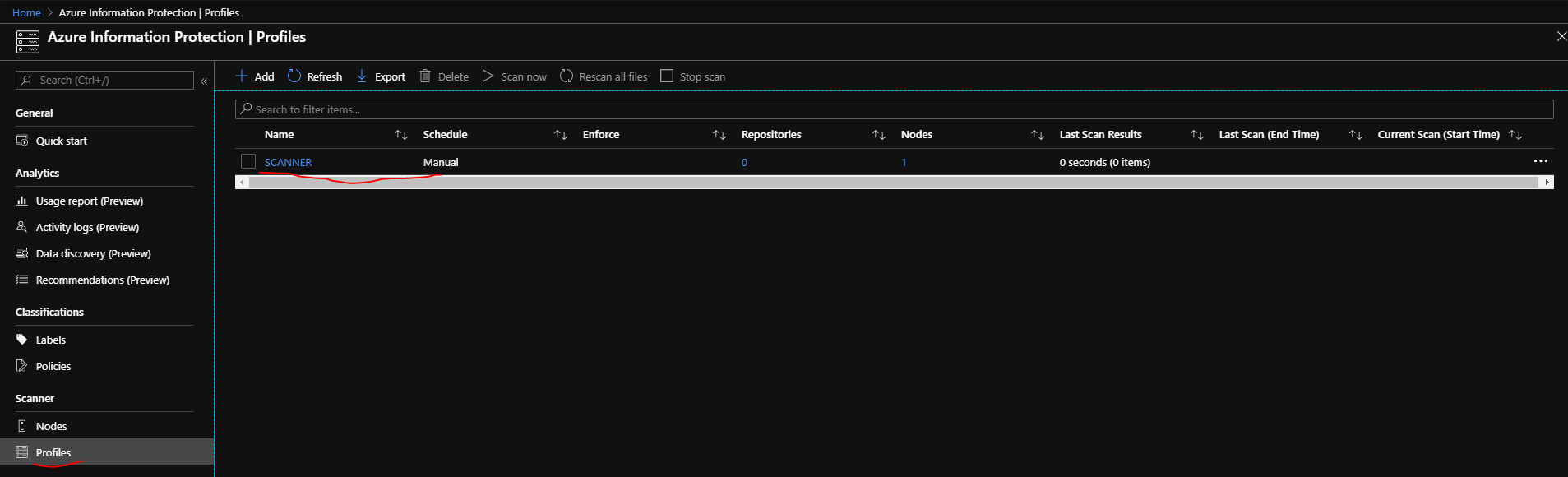 Adhoc requests for scanning of onPrem information (AIP scanner