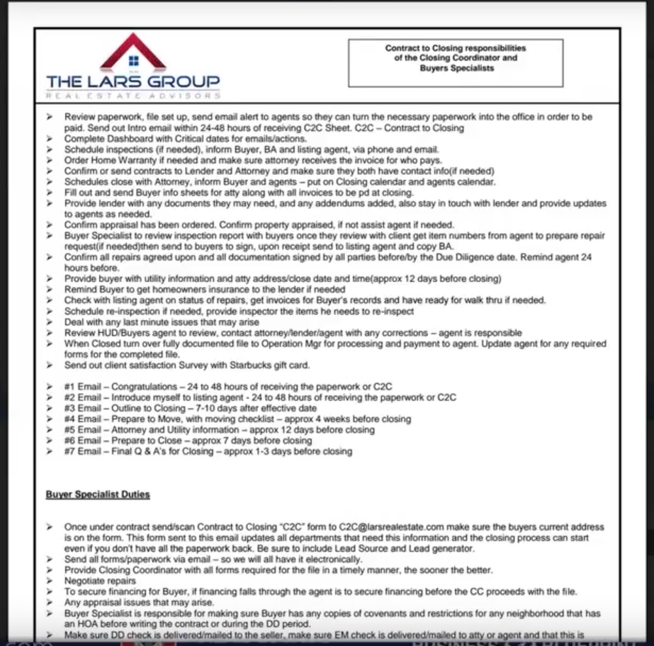 Process - Action Plan - Escrow to Close